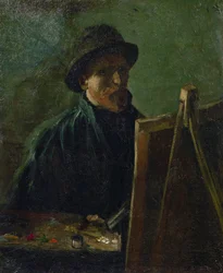 Zelfportret bij de ezel van Vincent van Gogh (1853-1890). Afmetingen: 46,5 x 38,5