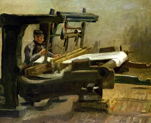 Wever aan het weefgetouw, naar rechts gericht, 1884