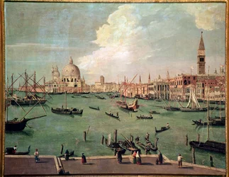 Uitzicht op het bassin van San Marco, Venetië, met de basiliek van Santa Maria della Salute op de achtergrond Schilderij door Vincenzo Chilone (1758-1839) Dim 100x135 cm Venetië, Museo Correr, nr. 151