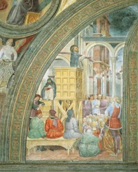 Het wonder van de wolk, (detail) uit Verhalen van Sint Petrus Martelaar, door Vincenzo Foppa