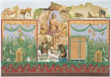 Orpheus Temt de Dieren, reconstructie van een fresco uit Pompeii