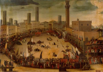 Piazza del Campo, toernooi van allegorische dieren (olieverf op doek)