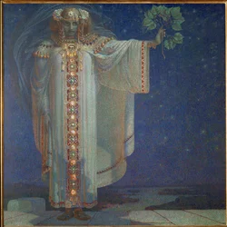 Koningin Libussa, legendarische Boheemse prinses die Praag zou hebben gesticht (schilderij op doek)
