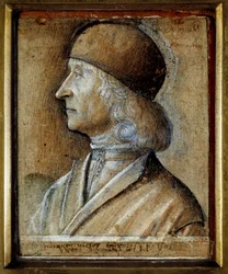 Portret van Giovanni Bellini genaamd il Giambellino (1430-1516), Venetiaanse schilder van de Renaissance. Tekening door Vittore di Matteo Belliniano (ca.1485-1529)