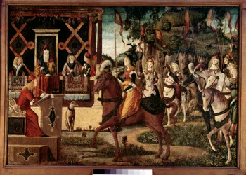 Ambassade van Hippolyte, koningin van de Amazonen, bij Theseus, koning van Athene
