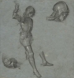 Studies van een zittende jongeling in harnas, ca. 1505