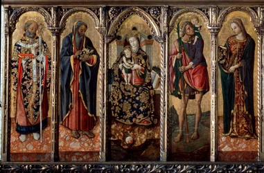 Madonna en Kind met Heiligen polyptiek, vijf afzonderlijke panelen, c1480