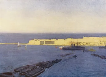Malta: Fort Ricasoli, Valletta (kleurenlitho)
