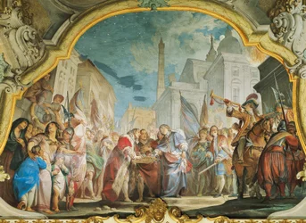 Fasti, Aldrovandi familie, door Vittorio Maria Bigari, fresco, Aldrovandi Montanari Paleis, Bologna, Italië