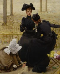 Gesprek in de Jardin du Luxembourg. Schilderij van Corcos, Vittorio Matteo (1859-1933), olieverf op doek