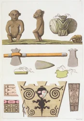 Idolen van de Caraïben (kleurgravure)