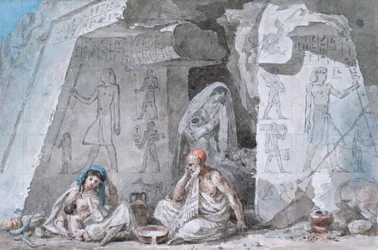 Egyptische Familie Buiten een Oud Graf, 19e eeuw