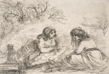 Twee vrouwen in een landschap, 18e-begin 19e eeuw