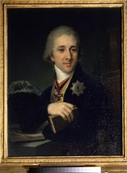 Portret van Alexandre Labzine (Labzin of Labsine) (1766-1825), Russisch schrijver en vrijmetselaar. Schilderij van Vladimir Borovikovsky (of Borovikovski) (1757-1825), na 1816. Staatsgalerie Tretjakov, Moskou