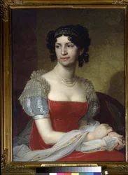 Portret van prinses Margarita Dolgorukaya (1785-1814). Ze draagt een parelketting en diadeem