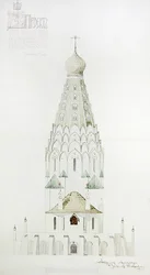 Ontwerp voor een herdenkingskerk in Leipzig, oostgevel