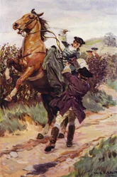 Het onstuimige beest wierp zijn mooie last van zijn rug, en Jones ving haar in zijn armen