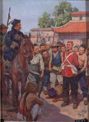 Soldaat Moyse, Het 3e (East Kent, The Buffs) Regiment of Foot, weigert te kow-tow voor de Tartaarse Mandarijn Tsan-koo-lin-sin