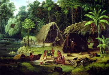 Caribisch dorp, Brits Guyana, 1836