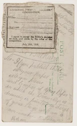 Ansichtkaart aan de redacteur van de Liverpool Weekly Courier, 14 augustus 1918