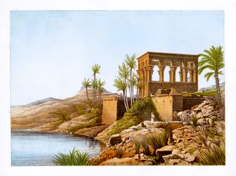 Egyptische tempel aan de rivier de Nijl, Egypte, ca. 1870