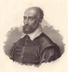 Portret van de Italiaanse architect Andrea Palladio, pseudoniem van Andrea di Pietro (1508-1580) (gravure)