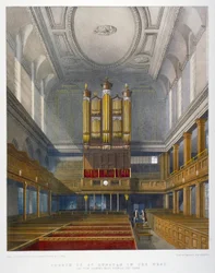 Interieur, kijkend naar het westen, Kerk van St Dunstan in het Westen, Fleet Street, City of London, 1829