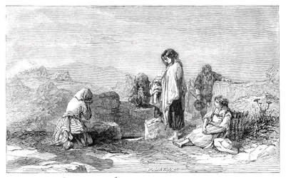 Pelgrims naar de Heilige Bron - door F.W. Topham - van de nieuwe aquarel tentoonstelling, 1845