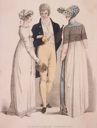 Twee vrouwen en een man in avondkleding, 1808