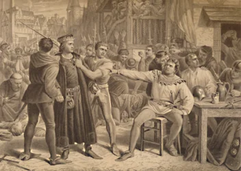 Lord Saye en Sele voor Jack Cade gebracht, 1886