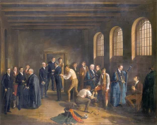 Newgate Prison op de ochtend van de executie van Henry Fauntleroy, 1828