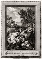 Myrrha, teruggetrokken in het Land van de Sabeërs, bevalt van Adonis