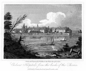 Chelsea Hospital, vanaf de oevers van de Theems, Londen, 1816