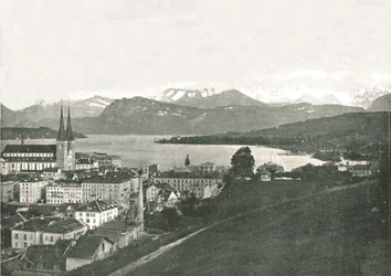 Uitzicht op Luzern en zijn bergen, Zwitserland, 1895