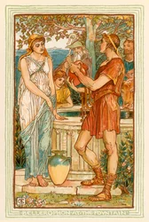 Bellerophon bij de fontein (kleurenlitho)