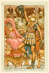 Perseus met het hoofd van de Gorgon (kleurenlitho)