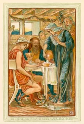 De vreemdelingen vermaakt (kleurenlitho)