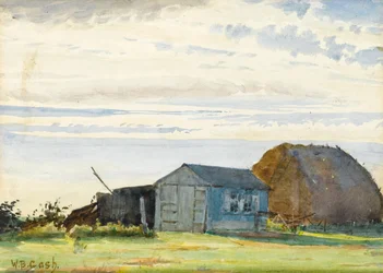 Hooiberg, hutten met veld op de voorgrond