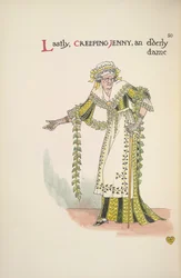 Kruipende Jenny. Een oudere dame met een wandelstok