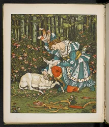 Illustratie voor het verhaal, de hinde in het bos
