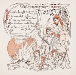 De man en de slang, illustratie uit Aesops Fabels