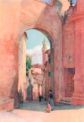 Arco Di S Giuseppe, Siena (kleurenlitho)