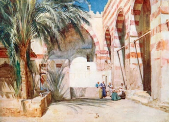 Rechtbank in de moskee van Ibrahim Aga, Caïro (kleurenlitho)