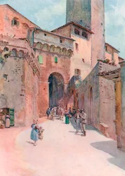 Portone Dei Becci, San Gimignano (kleurenlitho)