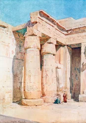 De Tweede Hof in Medinet Habu (kleurenlitho)