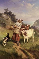 Meisje met twee kalveren