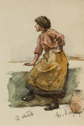 Studie van een Meisje op een Havenmuur