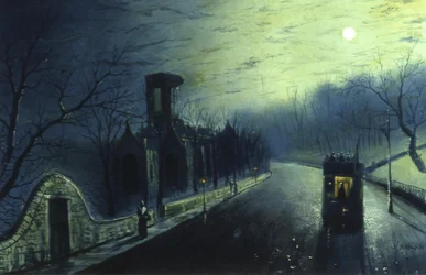 Kirkstall Abbey bij maanlicht