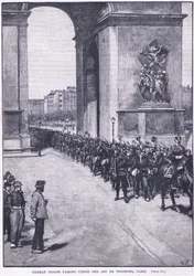 Duitse troepen marcheren onder de Arc de Triomphe, 1871 AD