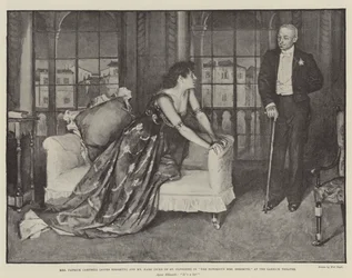 Mevrouw Patrick Campbell (Agnes Ebbsmith) en Meneer Hare (Hertog van St Olpherts) in The Notorious Mrs Ebbsmith, in het Garrick Theatre
